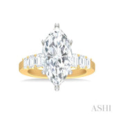 1 1/4 ctw Marquise Shape Emerald and Round Cut Diamond Semi Mount Engagement Ring in 14K Yellow and White Gold